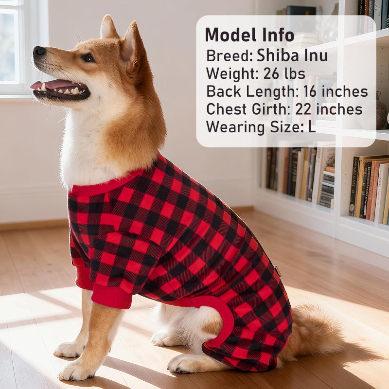KYEESE Dog Pajamas Red Buffalo Check Puppy Pjs Comfy Doggie Costume Velvet 4 Legs Pet Jammies Stretchy Dogs Clothes Warm Pet Pjs Soft Dog Pajamas for Small Dogs,S - Image 4